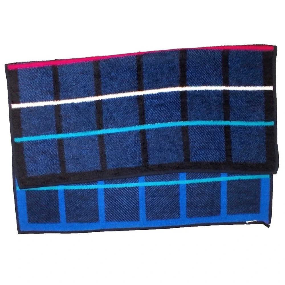 Vtg Biederlack Blue Black Grid Acrylic Throw Blanket Square Teal Pink White